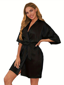Women's Satin Kimono <strong>Robes</strong> Bridesmaid Wedding <strong>Robes</strong> Silky Bathrobes Summer Loungewear - Product Image 3
