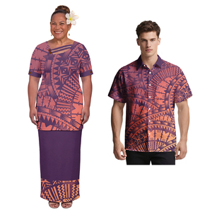 Ensemble de vêtements de couple au design tendance : Chemises classiques <span class=keywords><strong>pour</strong></span> hommes et Puletasi élégant <span class=keywords><strong>pour</strong></span> femmes, ensemble 2 pièces, tenue de couple polynésienne. - Product Image 6