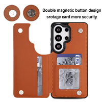 Pour Samsung Galaxy S26 S25 S24 – Coque arrière antichoc en cuir, étui pliable multifonctionnel classique avec double bouton