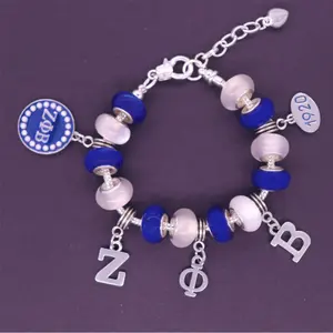 Perline blu e bianco lettera greca sorority ZPB di fascini dei monili del braccialetto zeta phi beta società bracciali