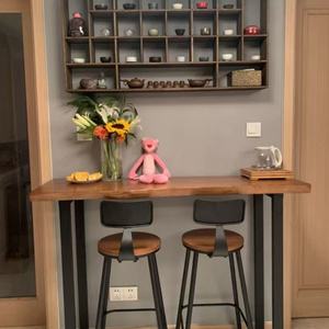 Solid <b>Wood</b> <b>Bar</b> Table Set with <b>Stools</b> Narrow Long Table for Home Balcony Wall Suitable for Milk Tea Shops Cafes <b>Bars</b> - Product Image 4