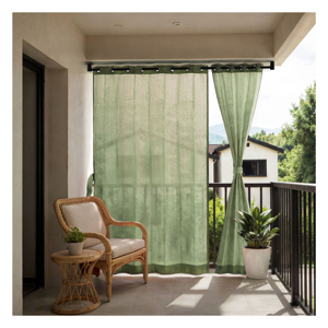 Rideaux d'extérieur à œillets Bamboo Breeze 180 GSM avec un teint vert naturel doux et un tissu filtrant la lumière pour un balcon ou un patio apaisant - Product Image 1