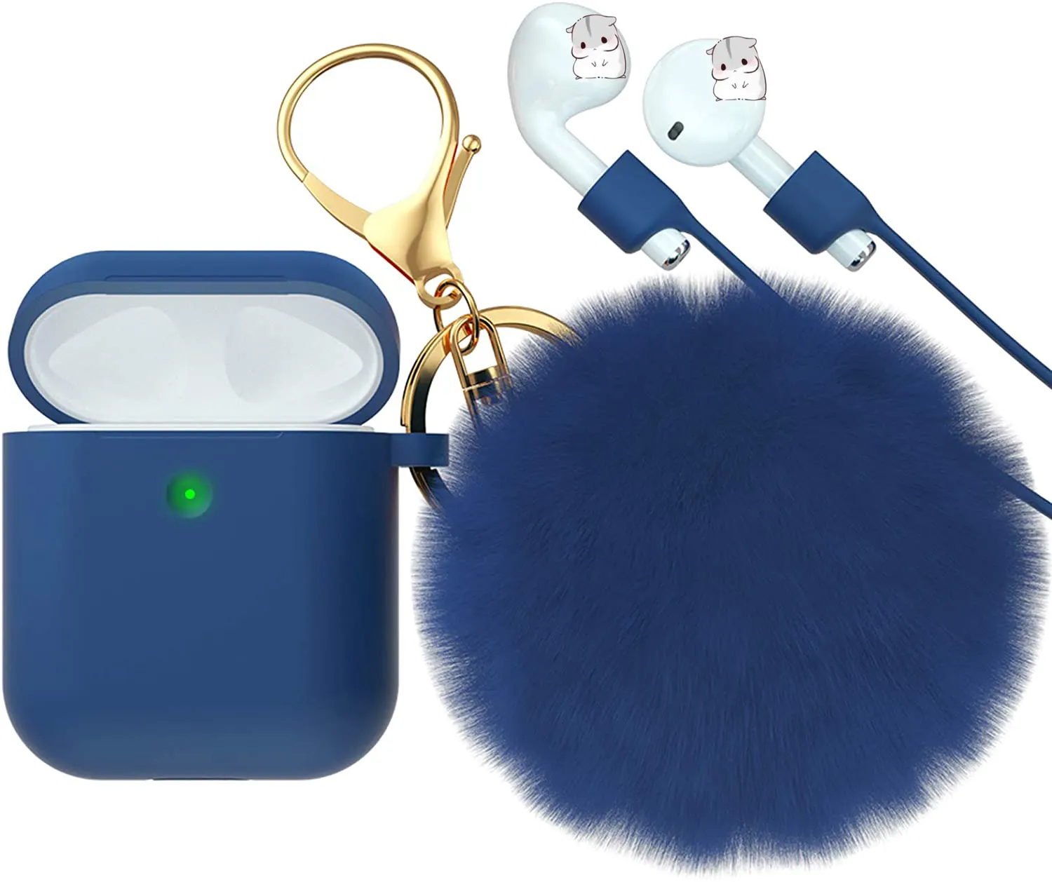 Flexible Skin earphone Case Cover with Fur Ball Keychain Compatible for Ipods (Front LED Visible) for airpod cases