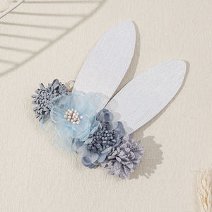 Diadema Infantil Unisex de Tela con Orejas de Conejo de Pascua, Diseño de Flores en Mosaico, Decoración para la Cabeza para Fiestas - Product Image 6