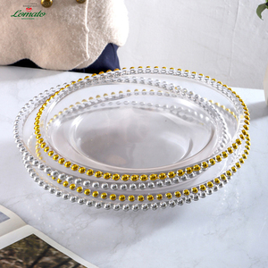 Oem ODM rõ ràng đám cưới vàng tấm kính bán buôn Bạc đính cườm sạc tấm đồ ăn Set cho trang trí đám cưới - Product Image 5