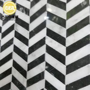 <span class=keywords><strong>Parquet</strong></span> et <span class=keywords><strong>carrelage</strong></span> mural en marbre noir et blanc mélangé <span class=keywords><strong>Chevron</strong></span> Zebra, épaisseur 10 mm, moderne, pour salle de bain et hôtel - Product Image 4