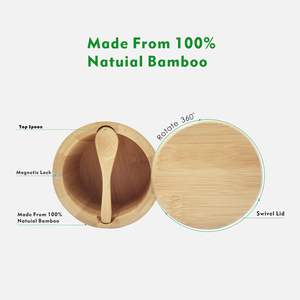 회전식 뚜껑과 내장 스푼이 있는 대나무 소금통, 주방 양념 보관함, 바다 소금 보관용, 12온스 대용량 - Product Image 5