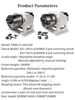 Kit de tête de division rotative CNC 4ème axe, mandrin rotatif 3/4 mâchoires 100 mm + moteur pas à pas Nema34 86 mm réduction 50:1 pour le bois