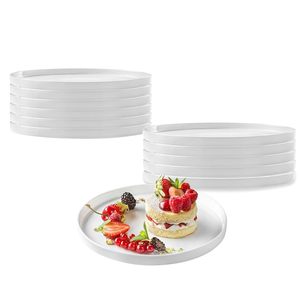 Piatti piatti in vetro opalino temperato bianco, diametro 21 cm, bordo da 2 cm, resistenti agli urti, set da 6 pezzi - Product Image 1