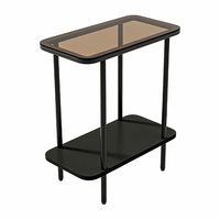 Table d'appoint minimaliste moderne ultra-plate à double niveau avec étagère en verre trempé pour canapé et rangement de chevet