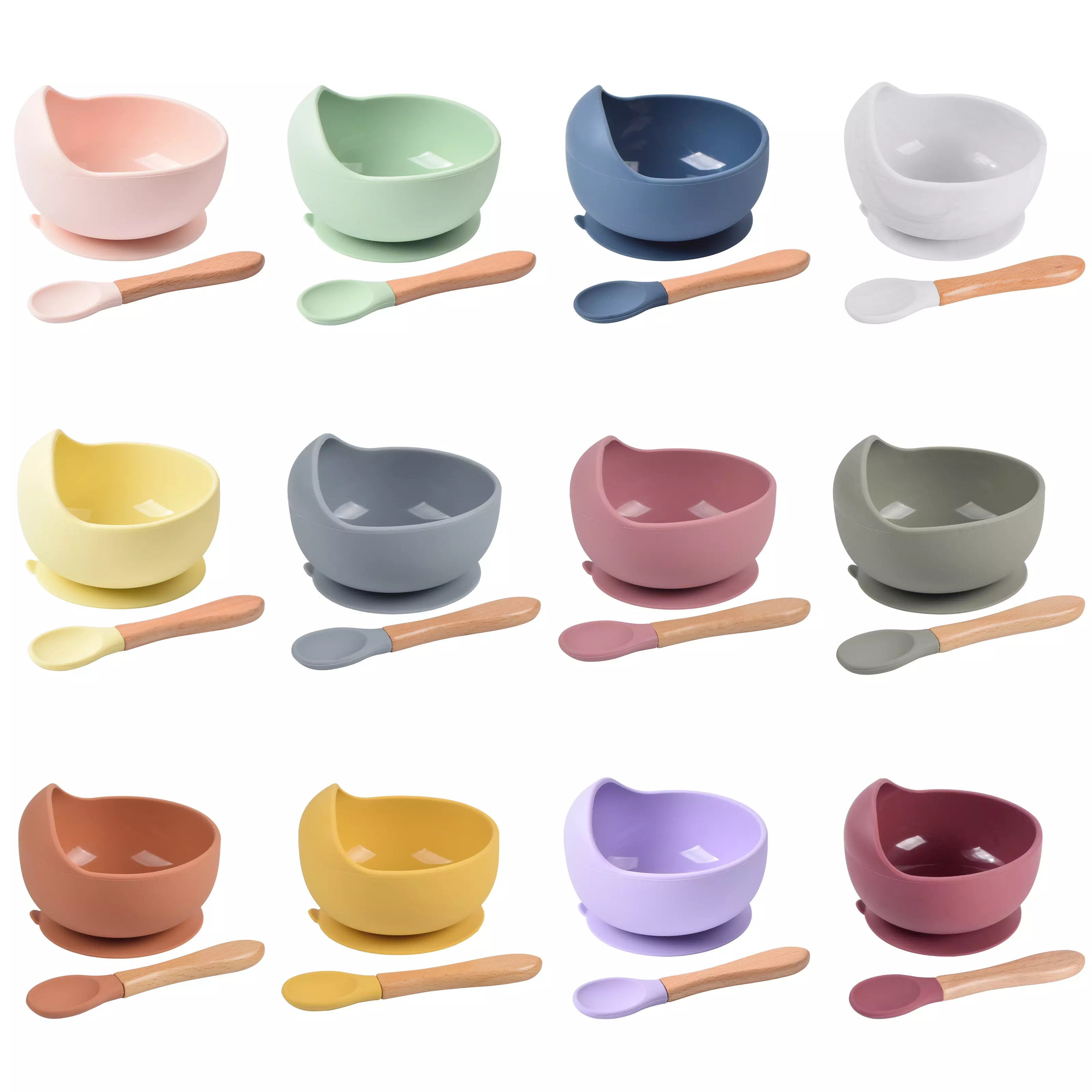 Ξύλινο κουτάλι BPA σίτισης νηπίων λαβών ελεύθερος βαθμός τροφίμων μαλακό κουτάλι μωρών σιλικόνης 4