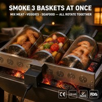 Kit de rôtissoire avec 9 brochettes, 3 paniers de barbecue, rotation automatique alimentée par USB, en acier inoxydable, pour grillades en extérieur