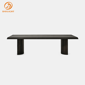 Tavolo da Pranzo Moderno in Legno Massello di Quercia, 8-6 Posti, Rettangolare Lungo, Pannello Spesso, Finitura Noce Scuro - Product Image 6