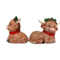 Statues de vaches des Highlands festives en résine, avec écharpe rouge, mignonnes, pour décoration de table de Noël style ferme, cadeau en gros