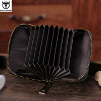 Porte-cartes multi-fentes en cuir véritable BULLCAPTAING, RFID, classique, pour cartes d'identité, bancaires et de crédit, porte-monnaie pour homme, pochette à fermeture éclair