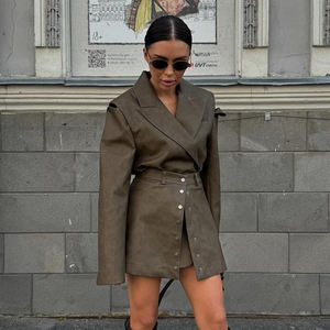 Completi primaverili in similpelle PU, abbigliamento streetwear alla moda, set giacca e gonna a tubino, outfit da <span class=keywords><strong>donna</strong></span>, completo due pezzi. - Product Image 2