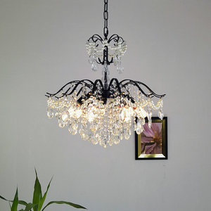 Lustre LED <span class=keywords><strong>vintage</strong></span> français de luxe en fer noir avec perles de cristal, garantie de 2 ans pour salon, salle à manger, chambre à coucher - Product Image 3