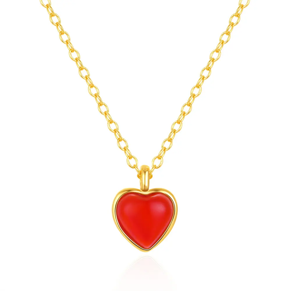 18K Goldplattiert S925 Silber-Schmuck romantischer Rot-Karnelian-Agat-Kristallherz Valentinstag Geschenke Anhänger-Halsband