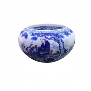 ชามเซรามิกจิ่งเต๋อเจิ้นลายเพ้นท์มือสีน้ำเงินขาวเคลือบแดง ใช้ได้สองแบบ ทั้งเป็นชามปลาและอ่างล้างหน้า ของตกแต่งบ้านสไตล์จีน - Product Image 4