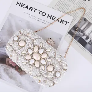 Custom Shiny Pearl Bride Bag Luxury Crystal Women's Evening Bags Shoulder Mobile Phone Bag