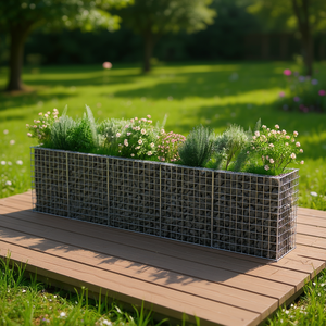 Jardinière surélevée en gabion 177,2x19,7x39,4 pouces en acier galvanisé argenté, style rustique - Product Image 2