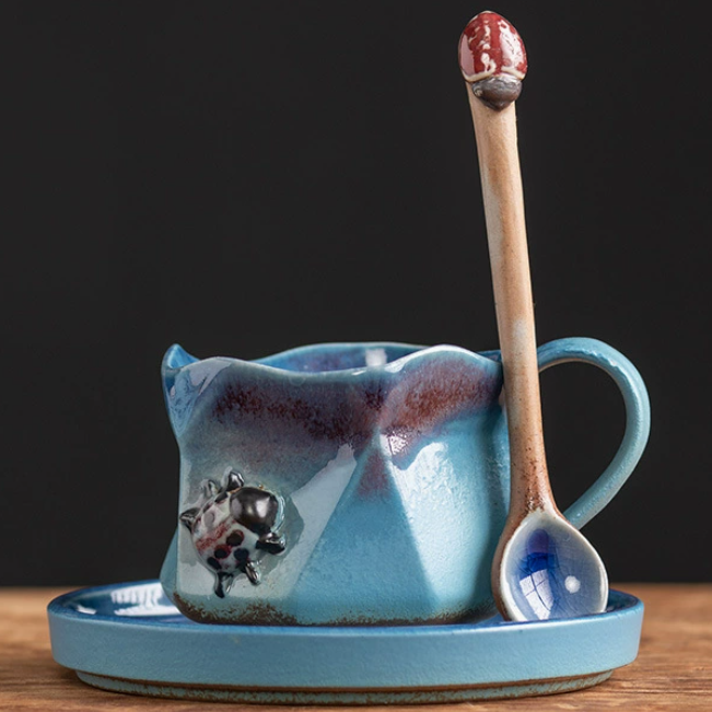 Taza y plato Beetle - Azul (sin cuchara)