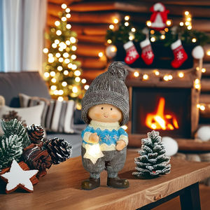 Nuevo diseño de moda para interiores, Navidad, niña, niño, jardín, luz LED, figuritas de resina, estatua, esculturas, decoración de vacaciones, Luz - Product Image 4
