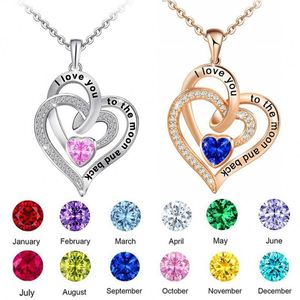 Fashion Gold Plated Heart Crystal Zircon Sparkling Women's Double Heart Birthstone <b>Charm</b> Pendant Necklace - Product Image 6