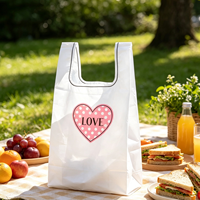 Sacs en plastique blancs élégants avec impression de cœur rose LOVE, pour le shopping, les cosmétiques, les petits articles, les cadeaux, emballage en polyéthylène