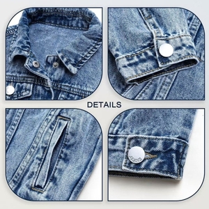 Chaqueta vaquera suave y cepillada estilo coreano para niñas, informal, para primavera y otoño, con bolsillos delanteros, venta al por mayor - Product Image 5