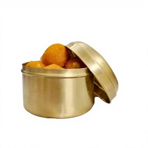 Brass Laddu Storage <b>Box</b> Gold Polished Cylinder Shape Airtight Lid Kitchen <b>Sweet</b> Container Minimalist Design <b>Sweet</b> <b>Box</b> - Product Image 1