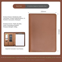 Porte-documents professionnel en cuir de haute qualité A4 avec calculatrice intégrée à 8 chiffres, emplacements pour cartes et bloc-notes