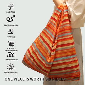 Bolsa de compras portátil Gahumi, bolsas de mano de nailon de poliéster personalizadas, bolsa de compras plegable de poliéster de por vida - Product Image 5