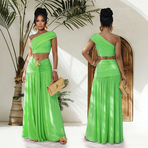 Conjunto de Verão 2026: Top Cropped de Um Ombro e Saia Maxi Franzida para Mulheres - Product Image 5