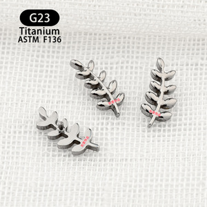 Leaf Shape <b>Titanium</b> Piercing Earrings 12mm G23 ASTM F136 For Ear Cartilage Nose Lip <b>Studs</b> - Product Image 4