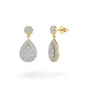 Teardrop Shape <b>Diamond</b> Cluster Drop <b>Earrings</b> Pear Shape <b>Diamond</b> Pave <b>Dangle</b> <b>Earrings</b> 18K 14K Gold Plated Fine Jewelry for Women - Product Image 2