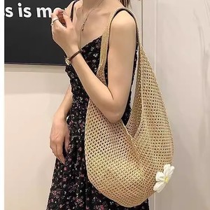 Borsa da Spiaggia in Paglia Stile Vacanza 2025 Nuova, Grande Capacità, con Ricamo Floreale, Tessuta a Maglia, Due Aperture, Fodera in Poliestere, da Donna - Product Image 2