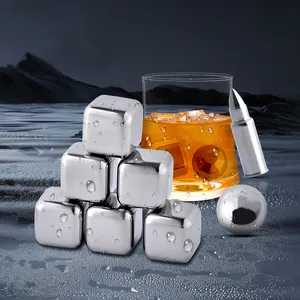 Creation Custom 4/6/8 Pcs Stainless Steel 304 Ice Cube Whisky Chilling Stones Reusable Ice Cube Metal Wine Beer Cooler