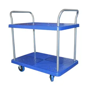 Wbd Hot Jual 2 Layer 300Kg Plastik Platform Trolley dengan Pagar Pembatas/Diam Roda