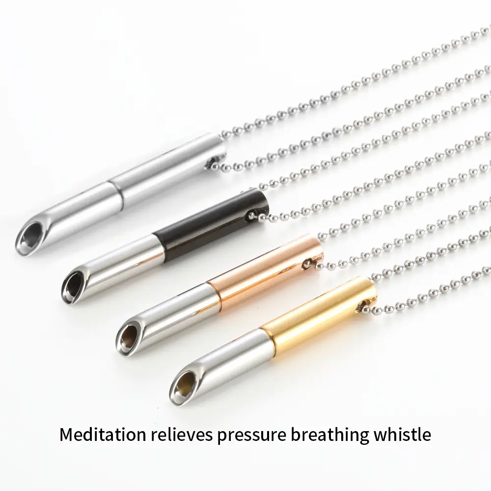High quality jewelry necklaces Stainless Steel Anxiety Breathing Whistle pendant Necklace Stress Relief Meditation Necklaces