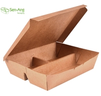 Senang02 Nouveau produit : Contenant alimentaire à emporter jetable, compartimenté, en papier kraft, avec finition mate