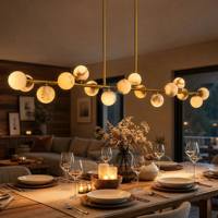 Lustre moderne pour salle à manger, suspension horizontale avec boules de marbre, lampe suspendue en albâtre pour cuisine et salon