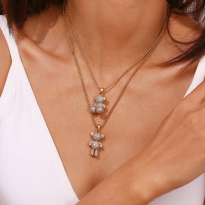 18K altın kaplama paslanmaz çelik elmas İspanyol ayı kolye kolye uzun zincir bağlantı moda lüks takı kadınlar kızlar için - Product Image 3