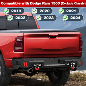 Parachoques Delanteros y Traseros Compatibles con R-am 1500 2019-2024 (Excepto Classic), Combinación de Ancho Completo, con Placa para Cabrestante, Anillas en D, LED, Acero al Carbono - Product Image 5