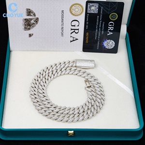 <b>Iced</b> <b>Out</b> Men's 12mm Rise Moissanite Cuban Link <b>Chain</b> Necklace Rhodium Plated 925 Silver Hiphop Jewelry - Product Image 3