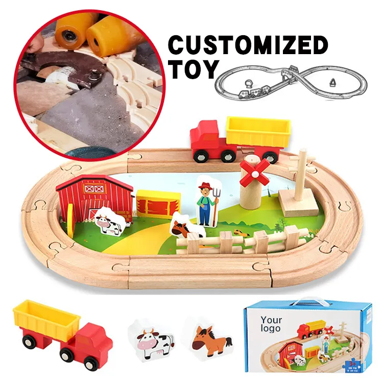 Tren magnético de madera, pista de granja, juguetes educativos, juego de juguetes con ranura DIY para niños, 22 Uds., juego de ferrocarril