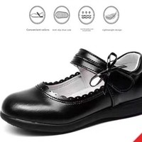 Chaussures noires en polyuréthane à fermeture velcro pour filles, style printemps-été, escarpins de performance monocouche de style britannique pour l'école