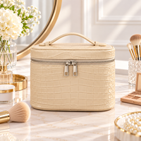 Pochette de toilette en cuir PU gaufré crocodile avec logo personnalisé, grande capacité, fermeture éclair, organiseur de maquillage, trousse de toilette portable pour voyage