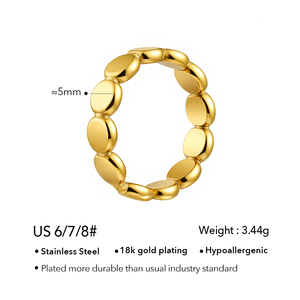 Vente en gros de mode, <span class=keywords><strong>bague</strong></span> géométrique <span class=keywords><strong>plate</strong></span> <span class=keywords><strong>ronde</strong></span> en acier inoxydable plaqué or 18 carats, étanche, pour femmes, bijoux fins, cadeau R254589 - Product Image 4