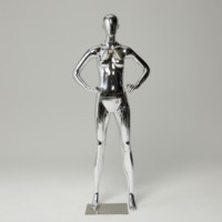 Maniquí de Fibra de Vidrio Brillante Cromado para Exhibición en Tiendas, Maniquí Femenino de Cuerpo Completo para Damas